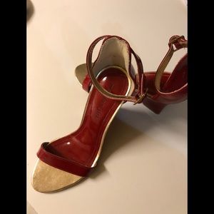 Madden Girl red & gold ankle strap heel